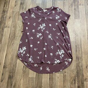 Full Moon Maternity Purple Floral Blouse Short Sleeve